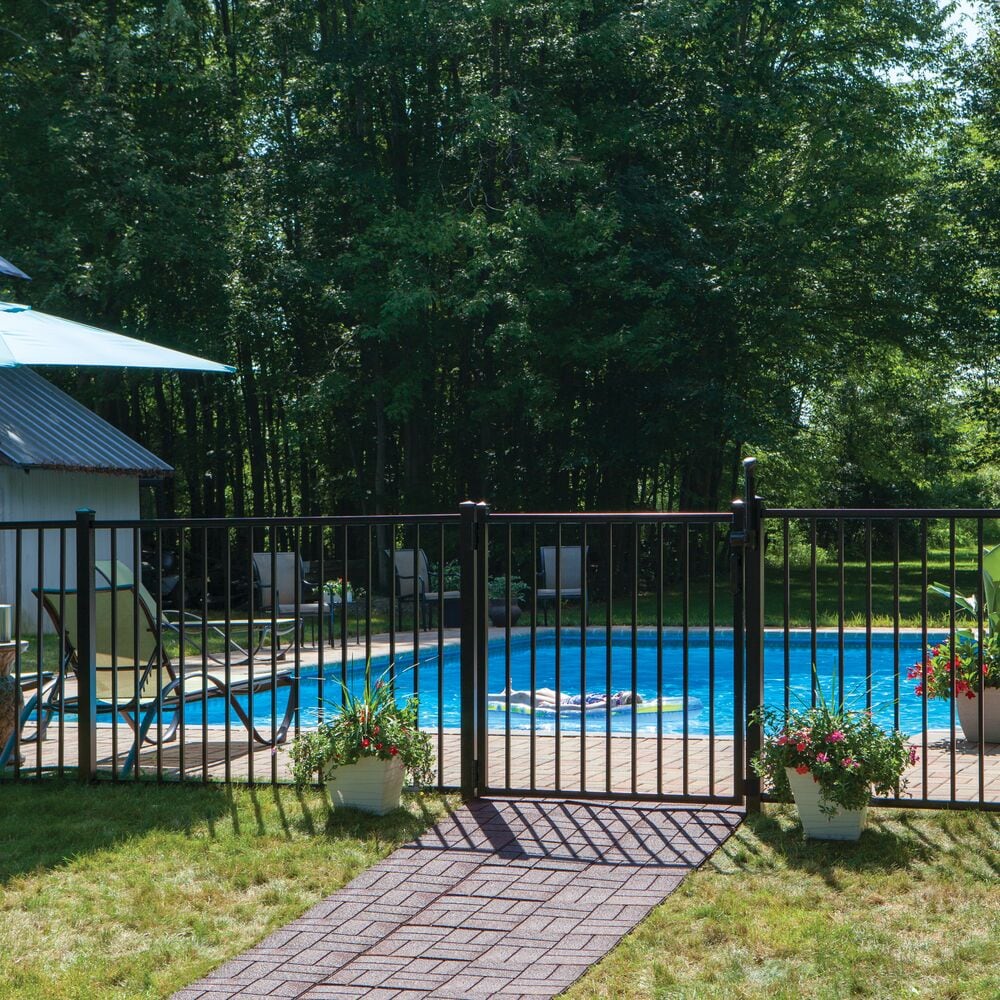 Freedom Easton 6-ft H x 2-1/2-in W Black Aluminum Spaced Picket Flat-top Decorative Gate Fence Post