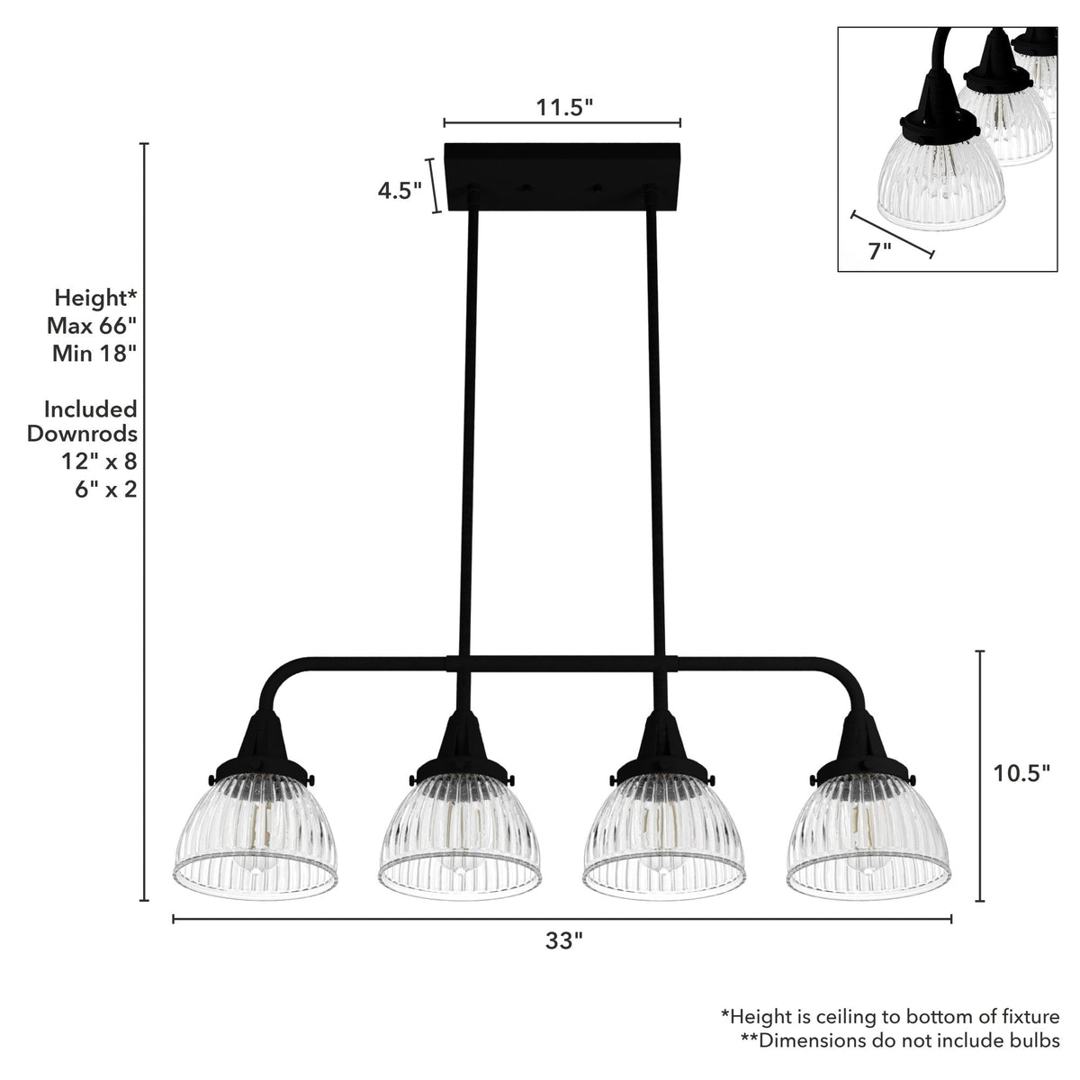Hunter Cypress Grove 4-Light Matte Black Transitional Led Crystal Chandelier