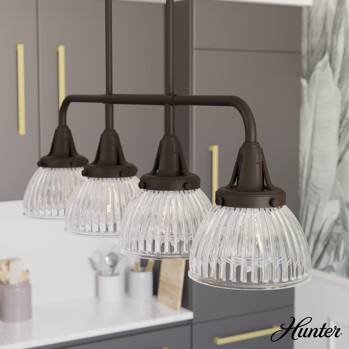 Hunter Cypress Grove 4-Light Matte Copper Transitional Led Crystal Chandelier