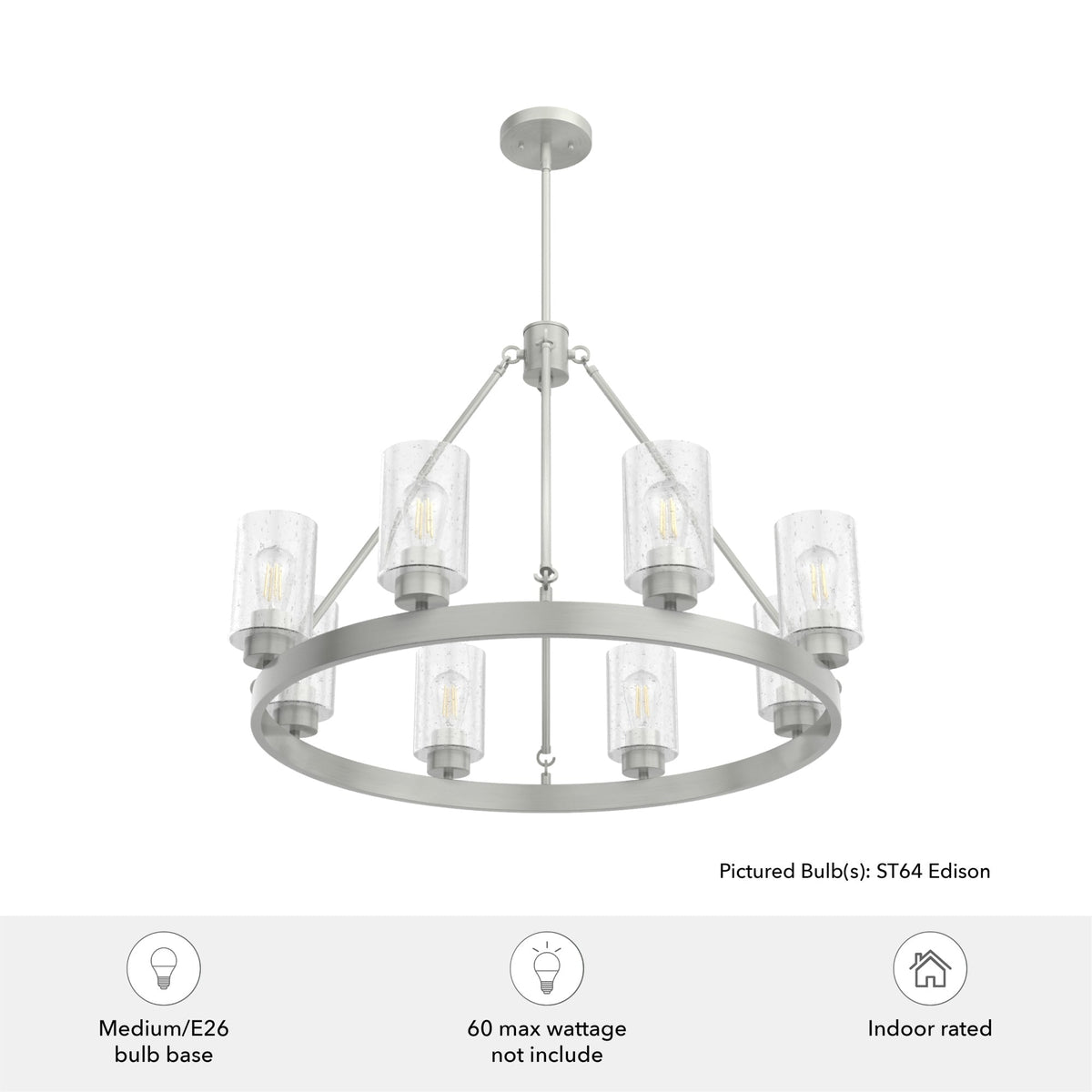 Hunter Hartland 8-Light Brushed Nickel Farmhouse Led Chandelier