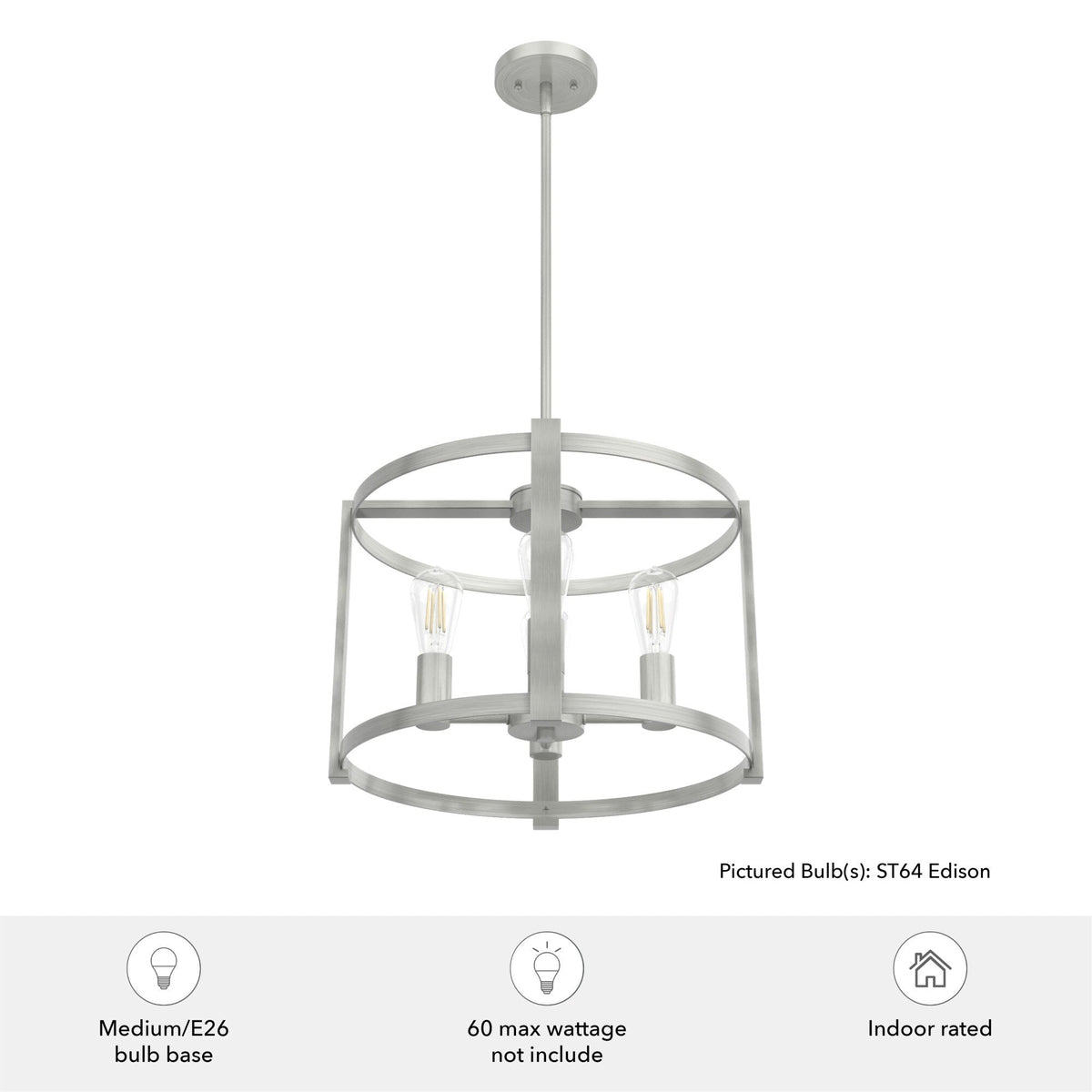 Hunter Astwood 4-Light Brushed Nickel Transitional Led Cage Chandelier