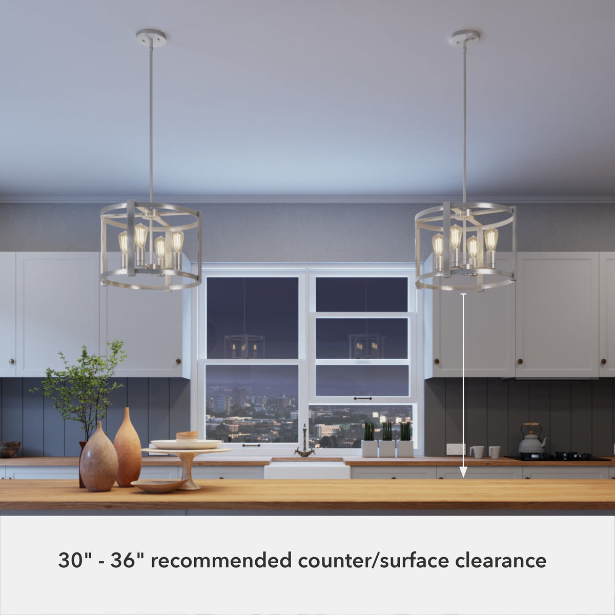 Hunter Astwood 4-Light Brushed Nickel Transitional Led Cage Chandelier