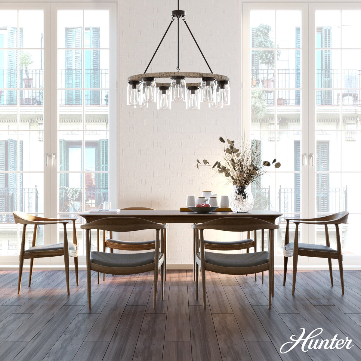 Hunter Devon Park 9-Light Matte Copper Farmhouse Led Crystal Chandelier