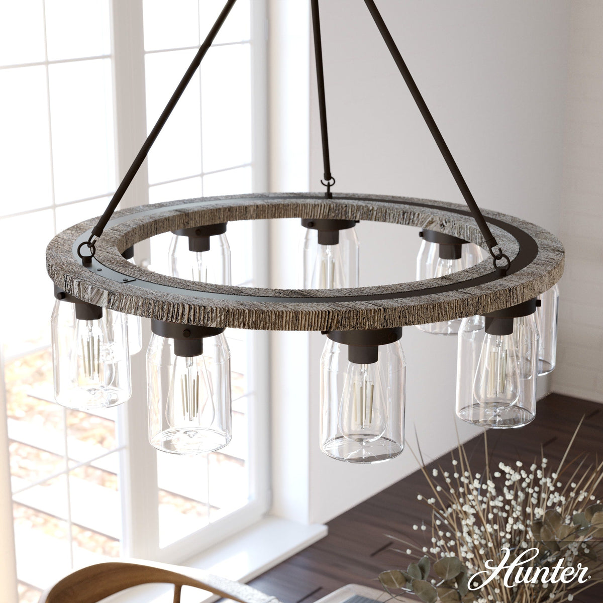Hunter Devon Park 9-Light Matte Copper Farmhouse Led Crystal Chandelier