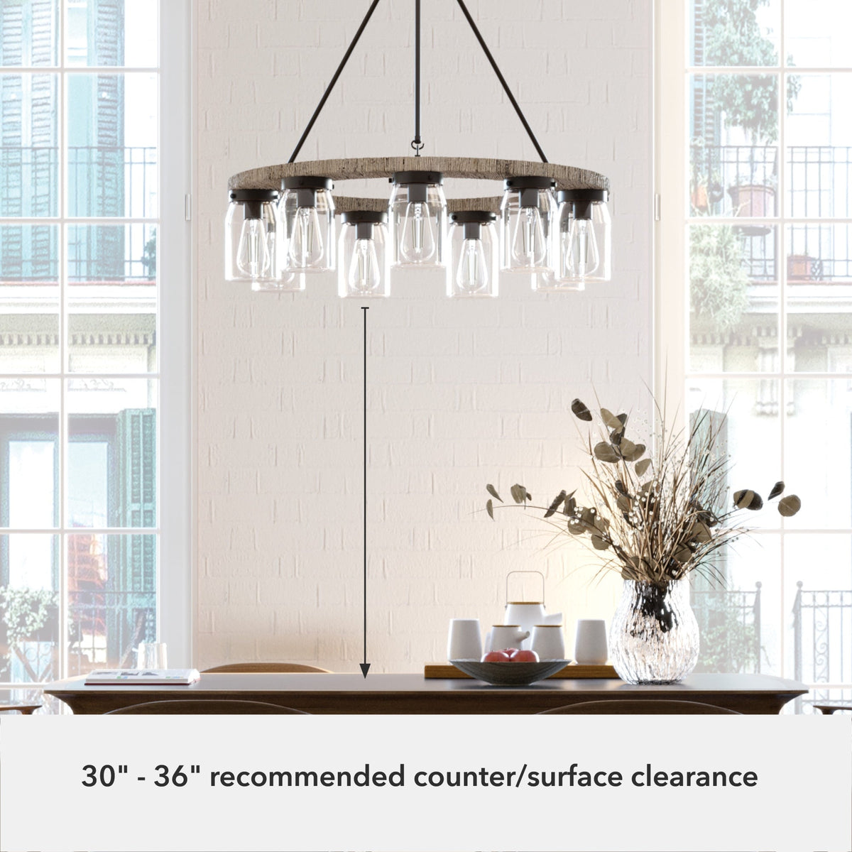 Hunter Devon Park 9-Light Matte Copper Farmhouse Led Crystal Chandelier