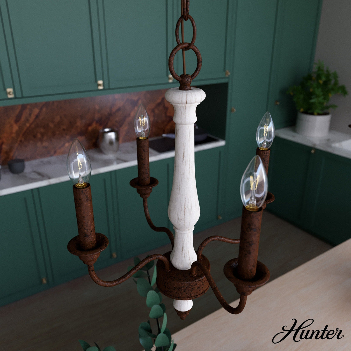 Hunter Teren 4-Light Matte White Traditional Led Bare Bulb Chandelier