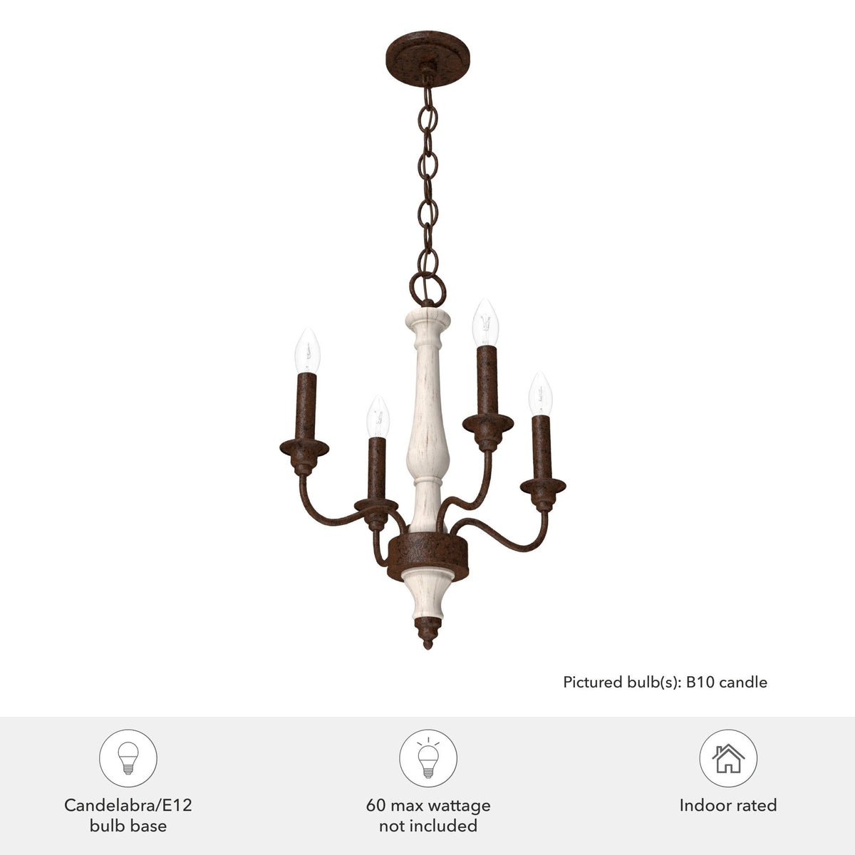 Hunter Teren 4-Light Matte White Traditional Led Bare Bulb Chandelier