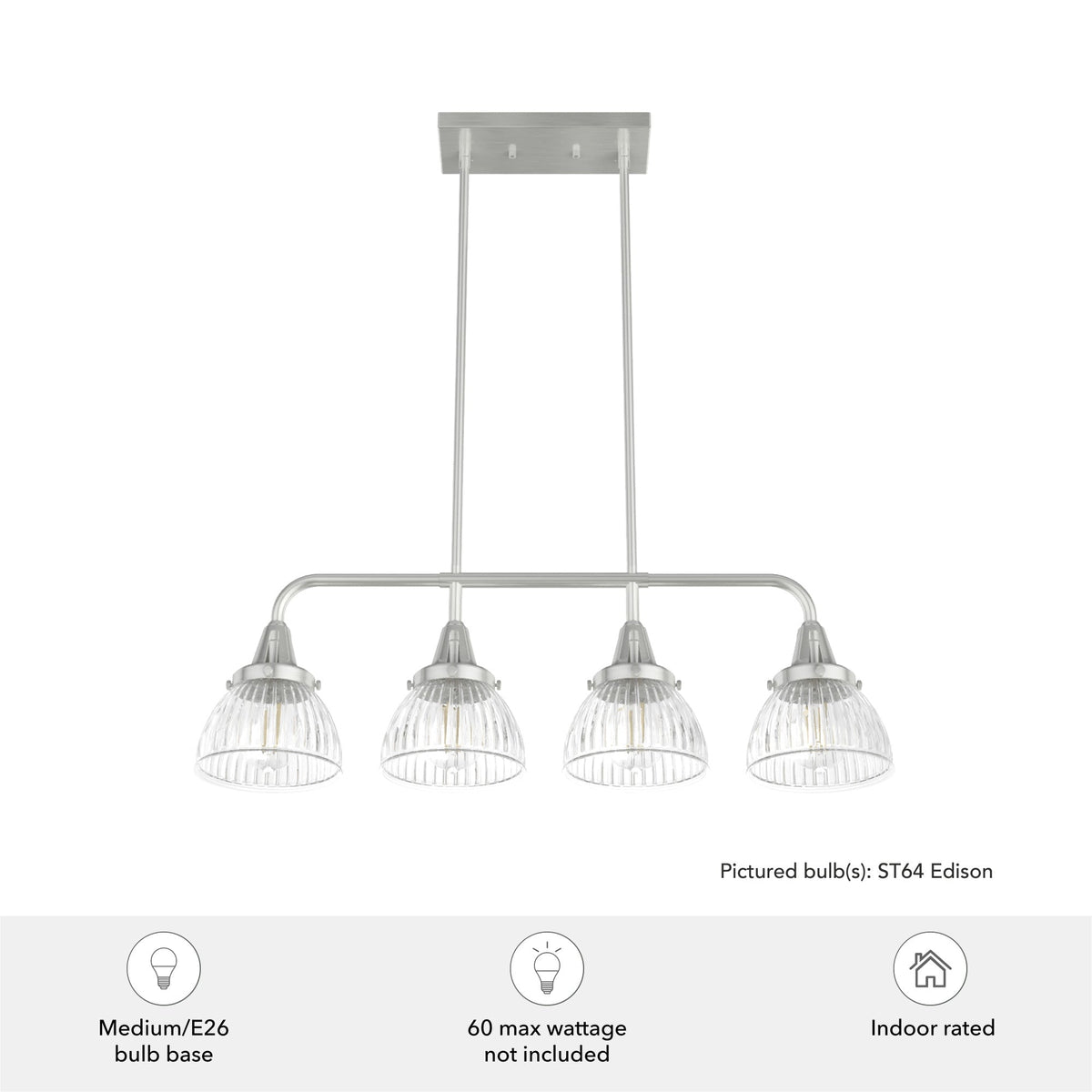 Hunter Cypress Grove 4-Light Brushed Nickel Transitional Led Crystal Chandelier