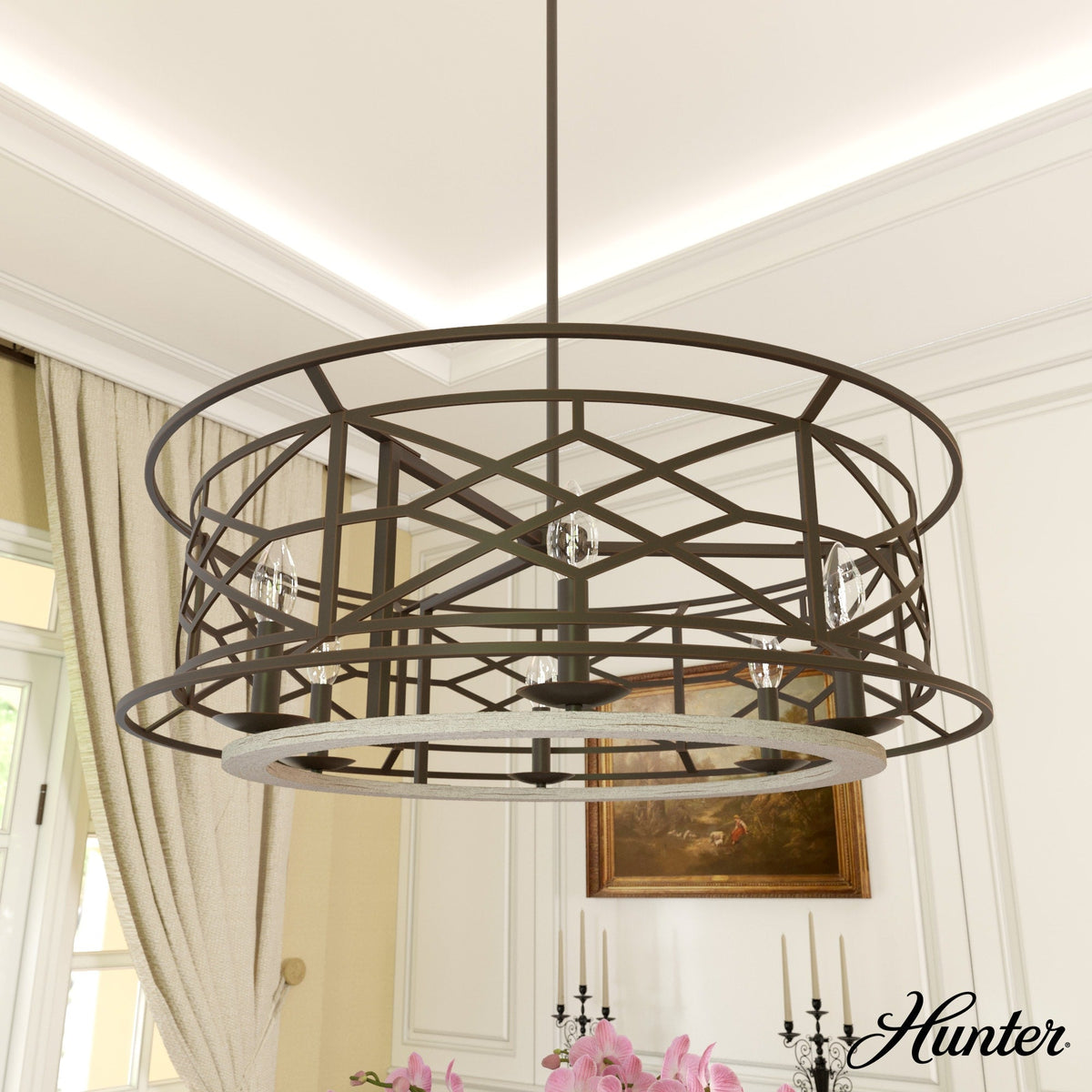 Hunter Langwood 6-Light Matte Copper Transitional Led Bare Bulb Chandelier