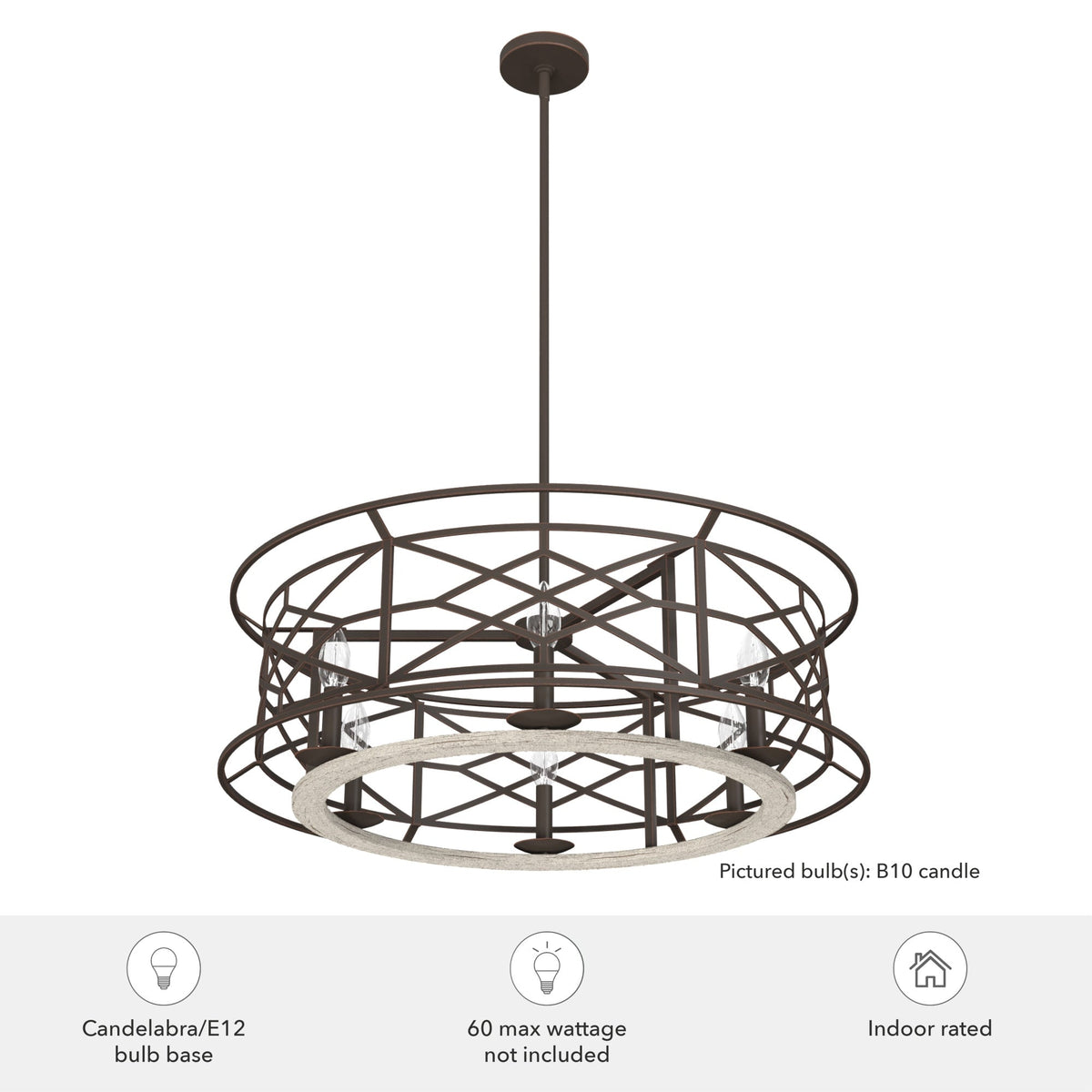 Hunter Langwood 6-Light Matte Copper Transitional Led Bare Bulb Chandelier