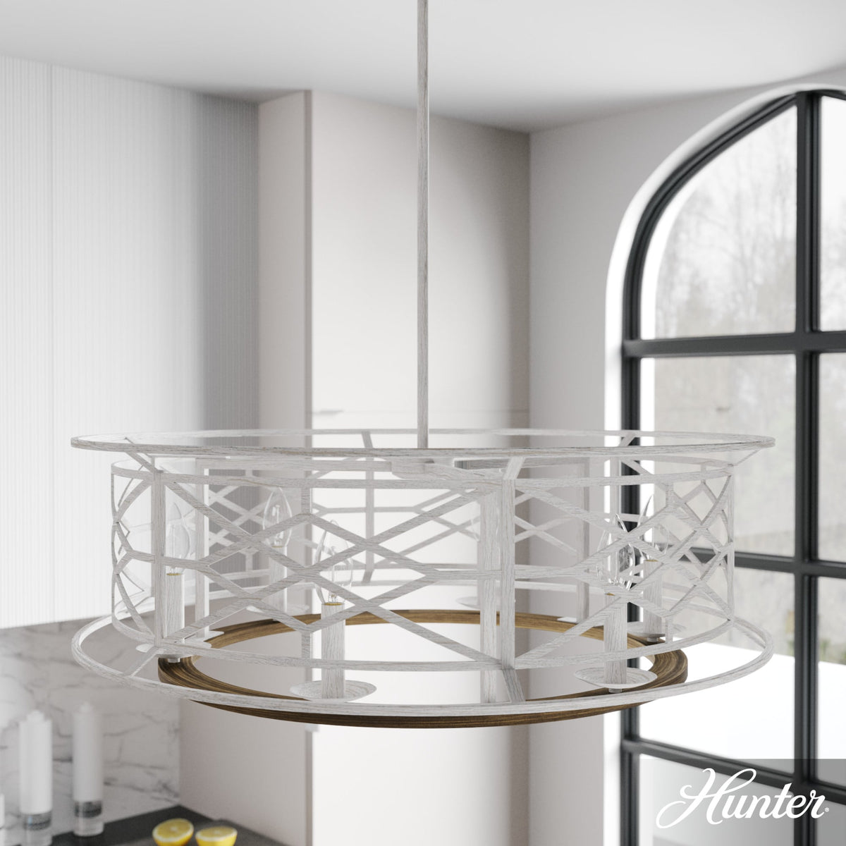 Hunter Langwood 6-Light Matte White Transitional Led Bare Bulb Chandelier