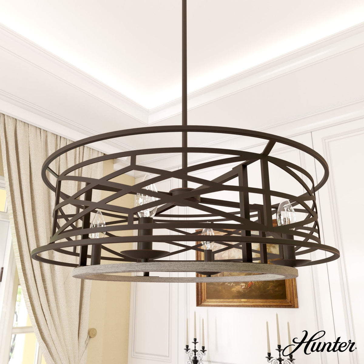 Hunter Langwood 4-Light Matte Copper Transitional Led Bare Bulb Chandelier