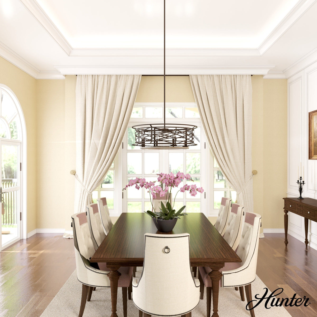 Hunter Langwood 4-Light Matte Copper Transitional Led Bare Bulb Chandelier