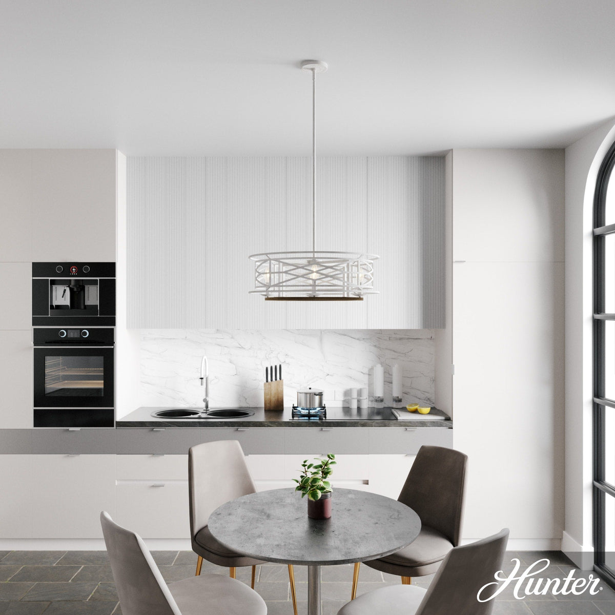 Hunter Langwood 4-Light Matte White Transitional Led Bare Bulb Chandelier
