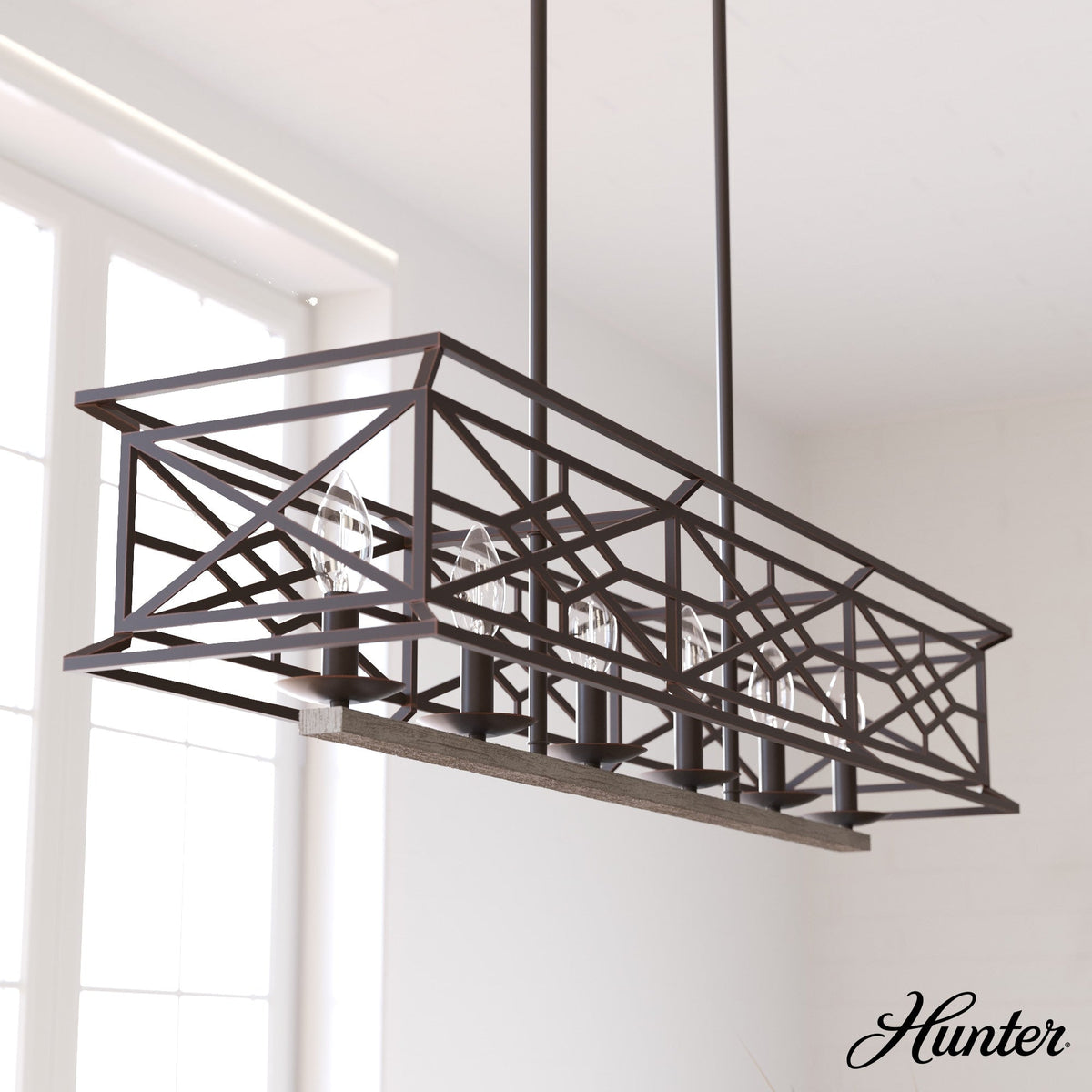 Hunter Langwood 6-Light Matte Copper Transitional Led Bare Bulb Chandelier