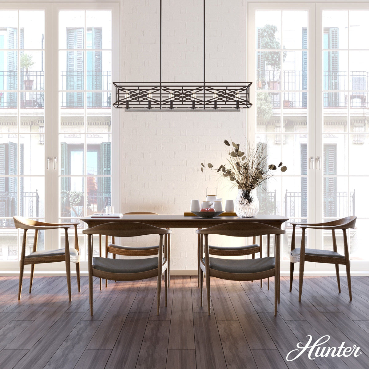 Hunter Langwood 6-Light Matte Copper Transitional Led Bare Bulb Chandelier