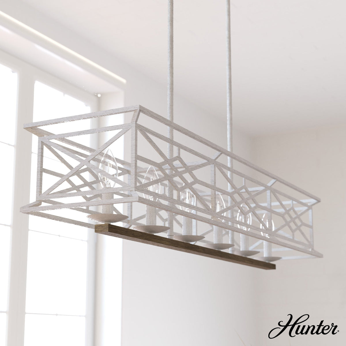 Hunter Langwood 6-Light Matte White Transitional Led Bare Bulb Chandelier