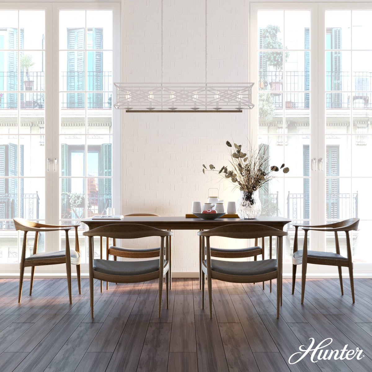 Hunter Langwood 6-Light Matte White Transitional Led Bare Bulb Chandelier