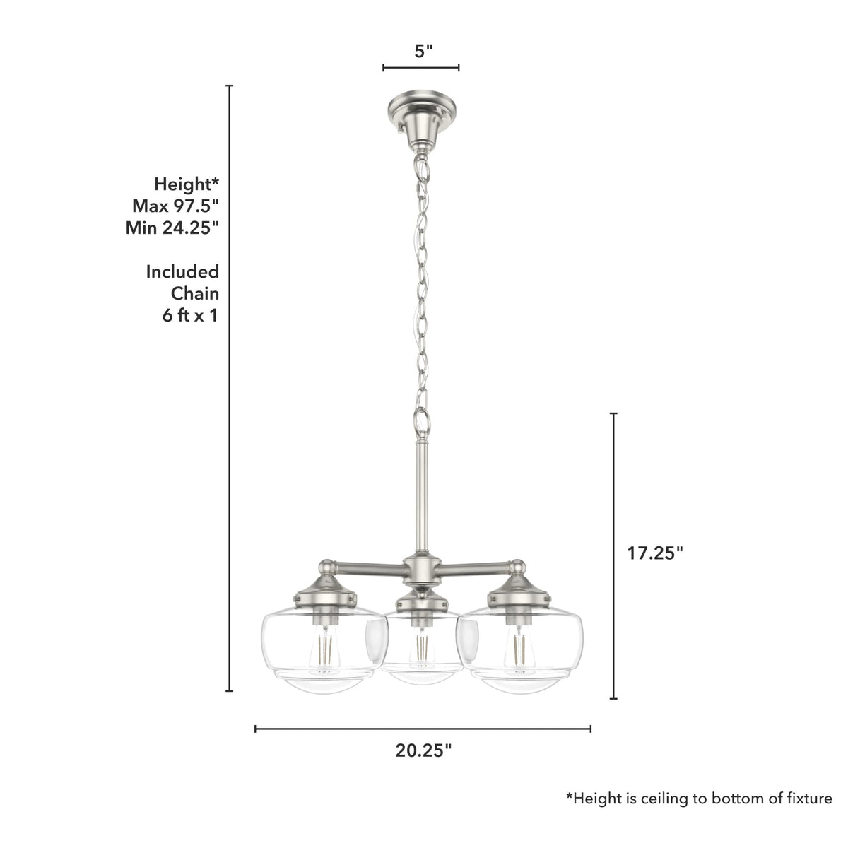 Hunter Saddle Creek 3-Light Brushed Nickel Transitional Led Chandelier