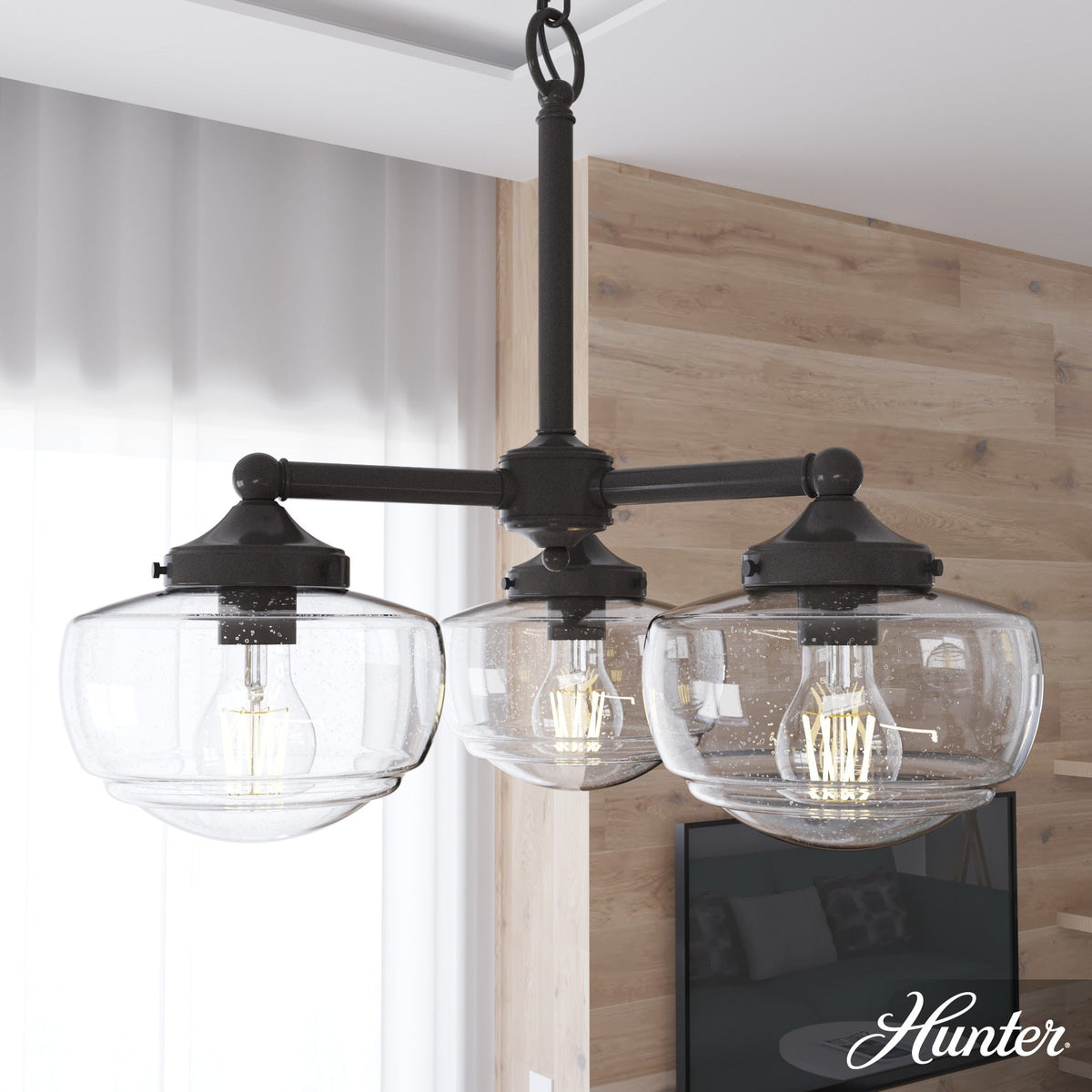 Hunter Saddle Creek 3-Light Satin Bronze Transitional Led Chandelier