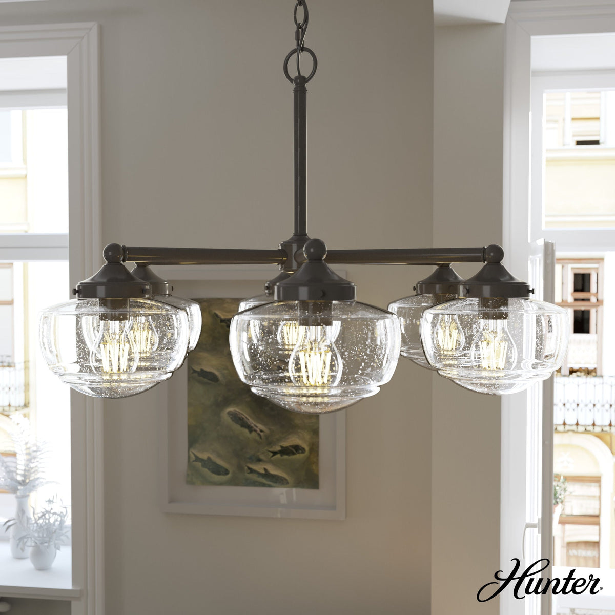 Hunter Saddle Creek 6-Light Satin Bronze Transitional Led Chandelier