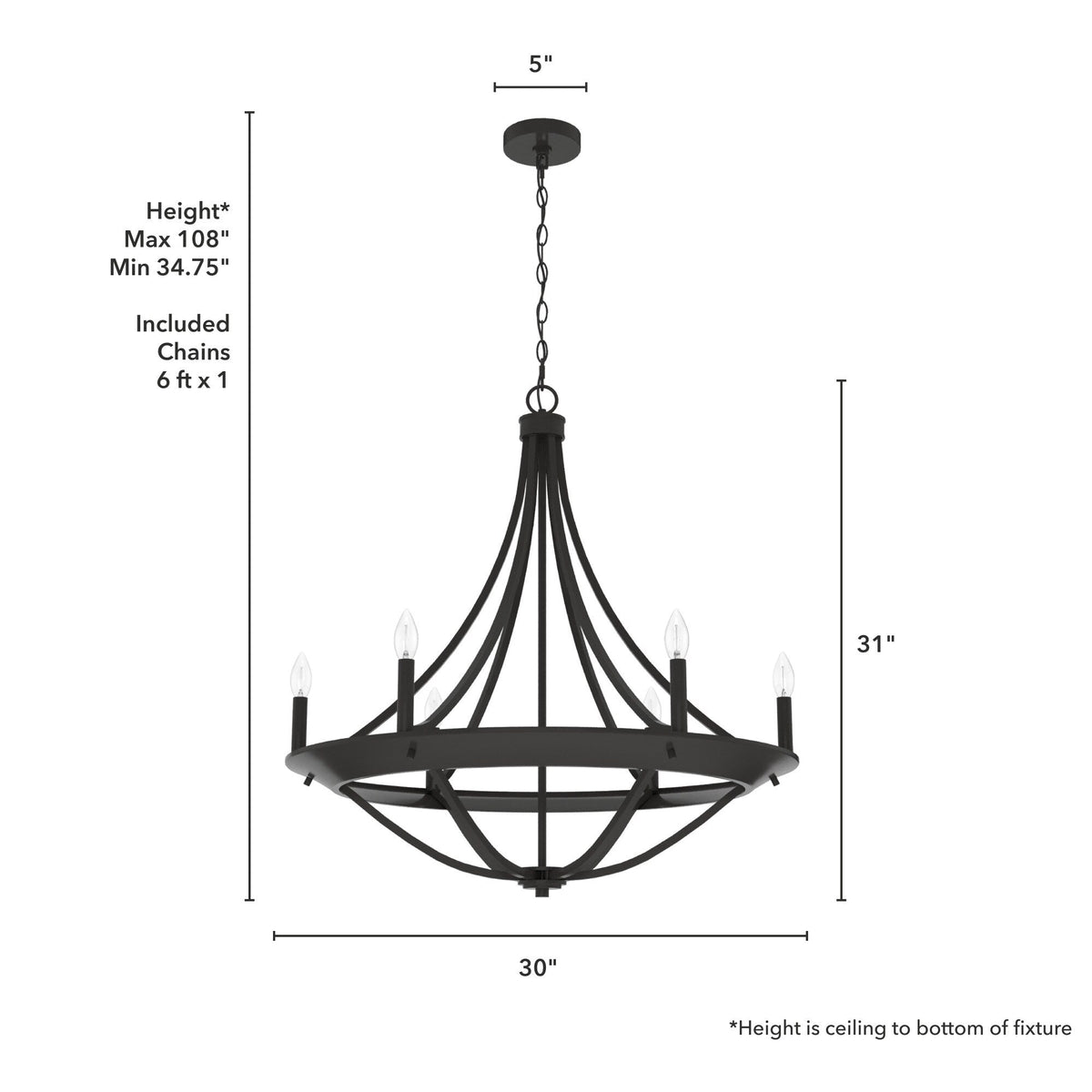 Hunter Perch Point 6-Light Satin Bronze Transitional Led Chandelier
