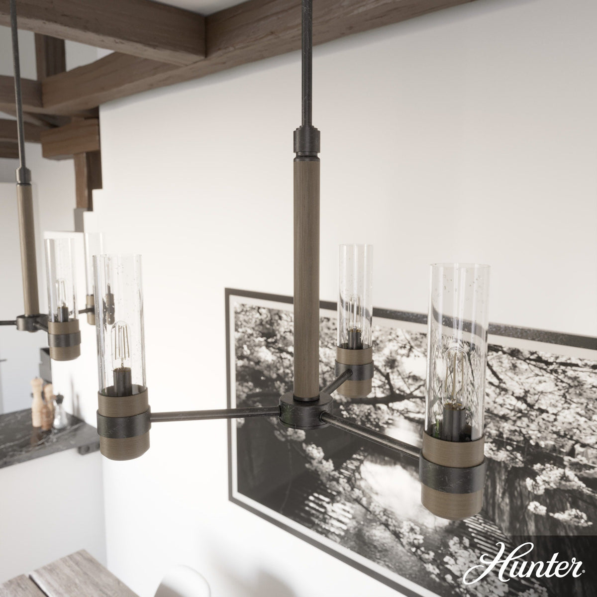 Hunter River Mill 3-Light Matte Black Rustic Led Bare Bulb Chandelier