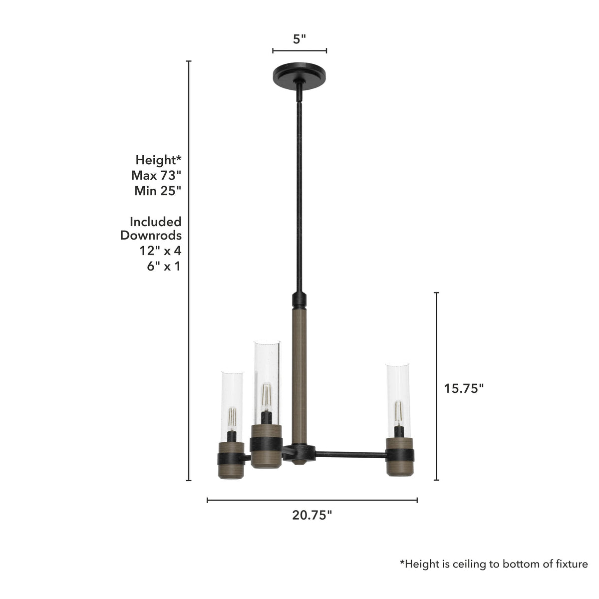 Hunter River Mill 3-Light Matte Black Rustic Led Bare Bulb Chandelier
