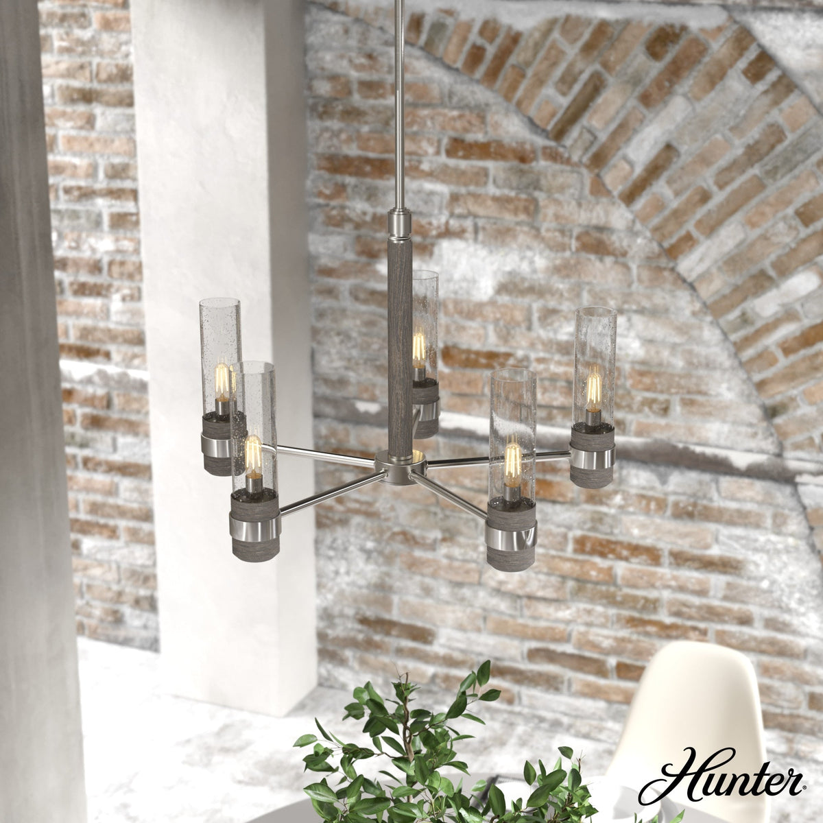 Hunter River Mill 5-Light Brushed Nickel Rustic Led Chandelier