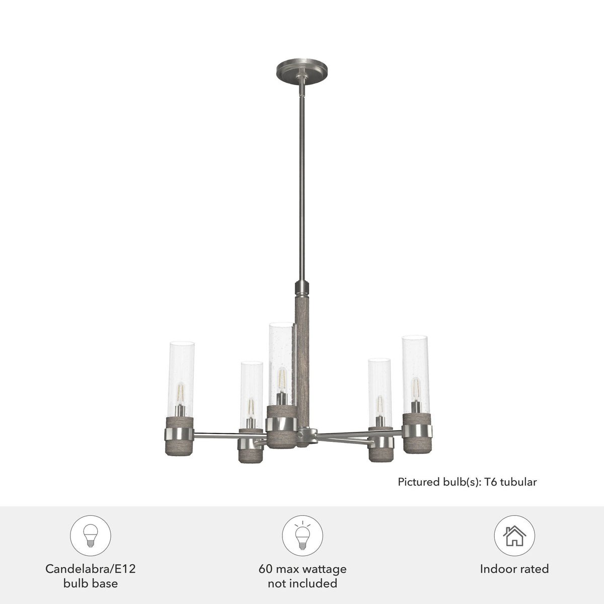 Hunter River Mill 5-Light Brushed Nickel Rustic Led Chandelier