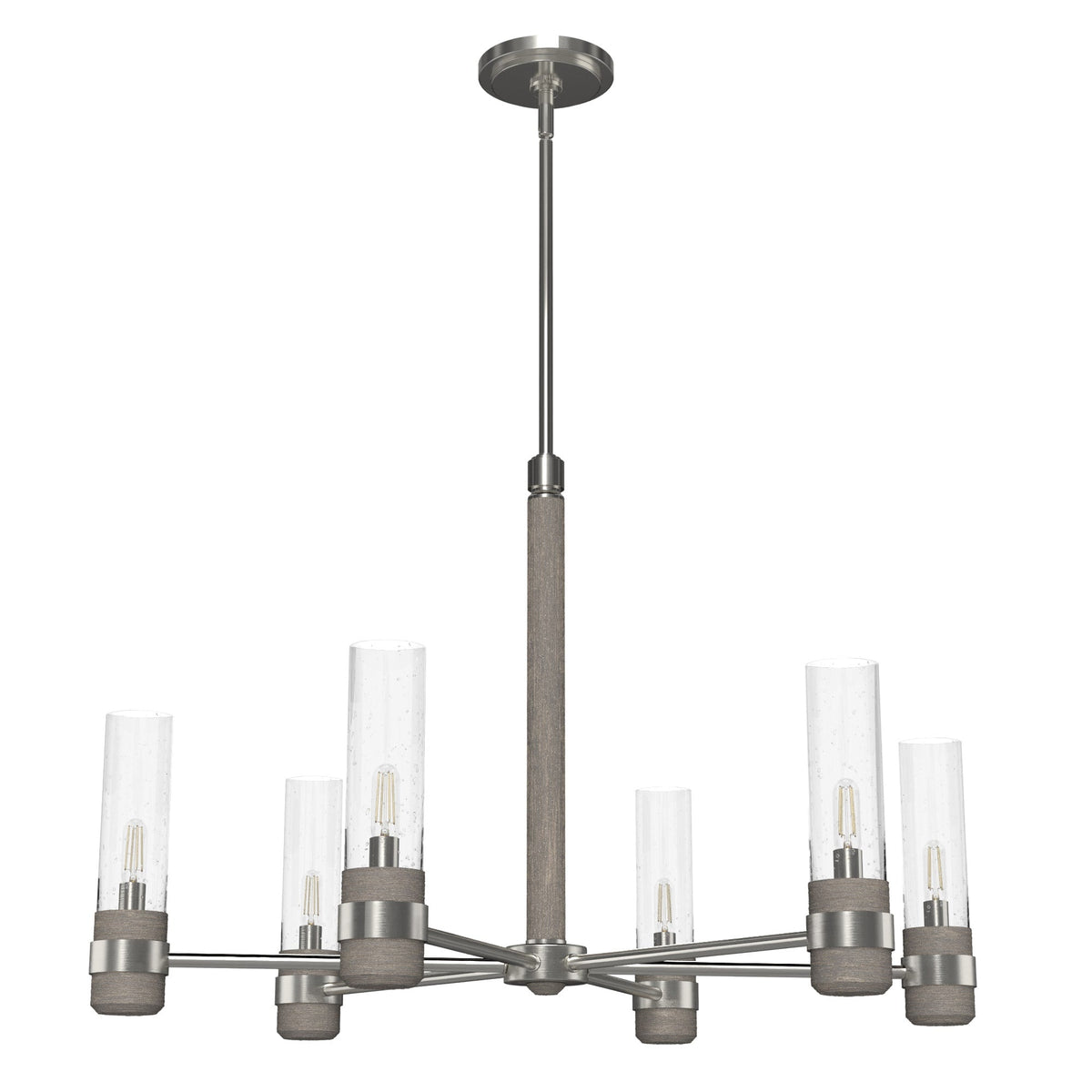 Hunter River Mill 6-Light Brushed Nickel Rustic Led Bare Bulb Chandelier