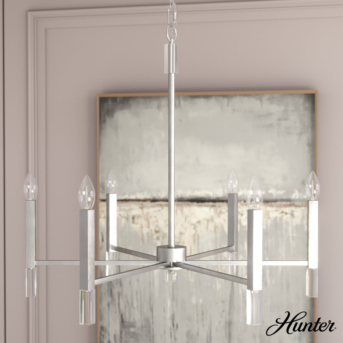 Hunter Sunjai 6-Light Brushed Nickel Modern/Contemporary Led Bare Bulb Chandelier