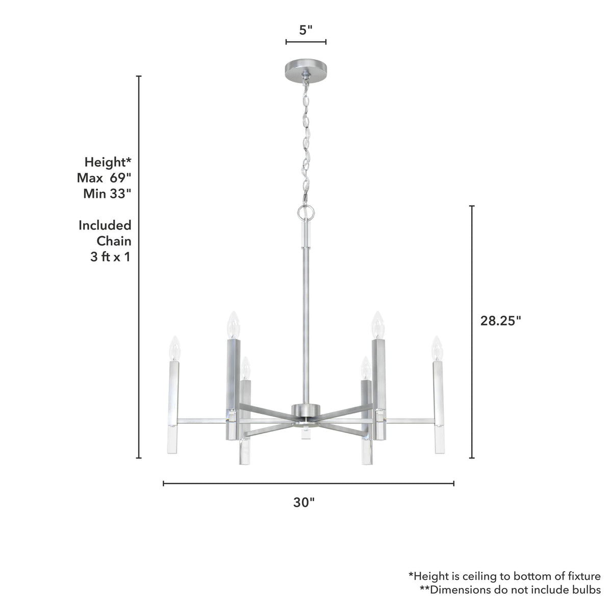 Hunter Sunjai 6-Light Brushed Nickel Modern/Contemporary Led Bare Bulb Chandelier