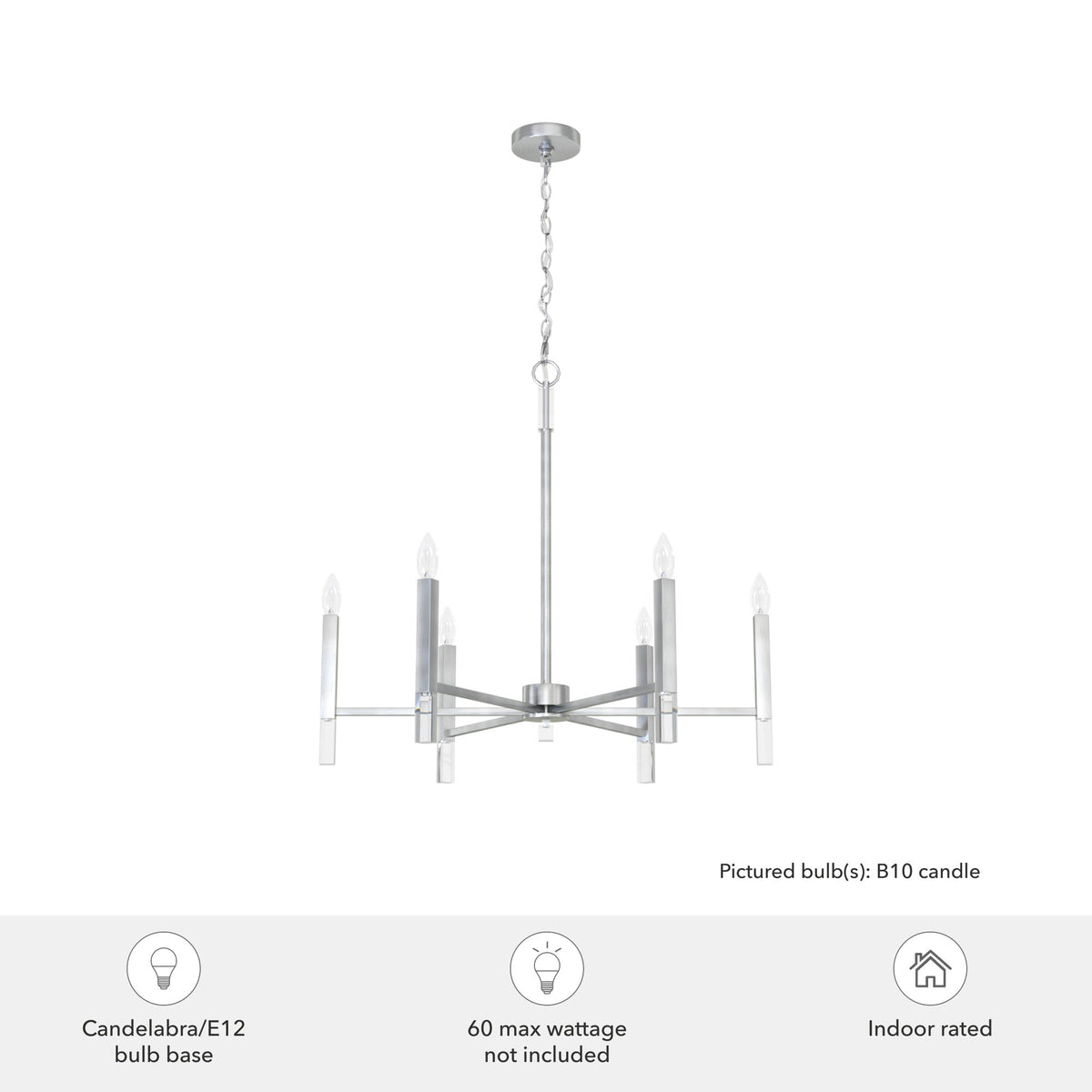 Hunter Sunjai 6-Light Brushed Nickel Modern/Contemporary Led Bare Bulb Chandelier