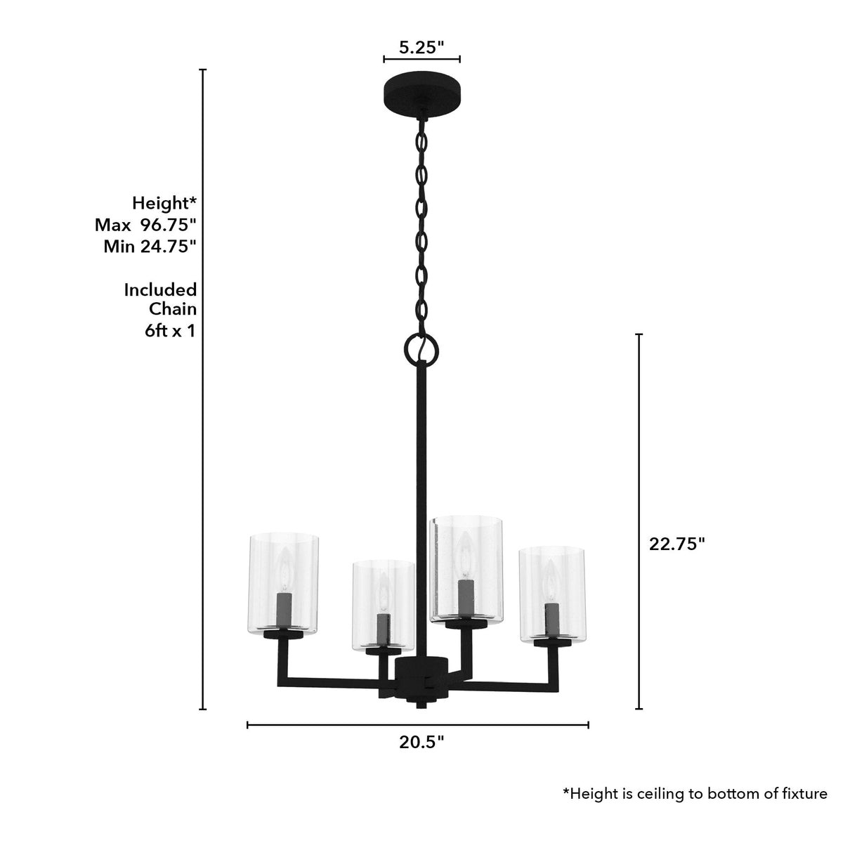 Hunter Kerrison 4-Light Satin Black Transitional Led Chandelier