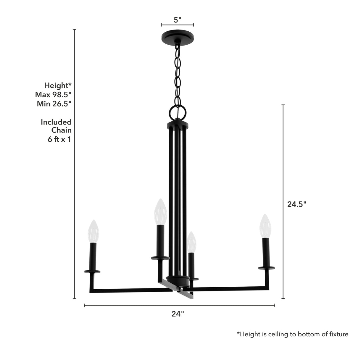 Hunter Bearden 4-Light Satin Black Transitional Led Bare Bulb Chandelier