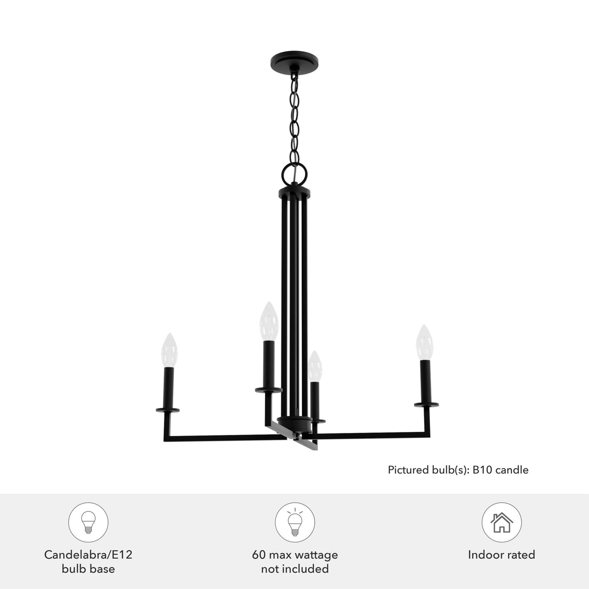 Hunter Bearden 4-Light Satin Black Transitional Led Bare Bulb Chandelier
