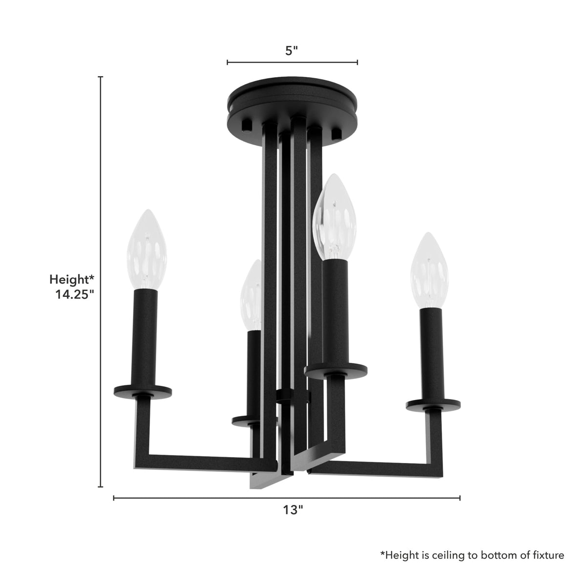 Hunter Bearden 4-Light Satin Black Transitional Led Bare Bulb Chandelier