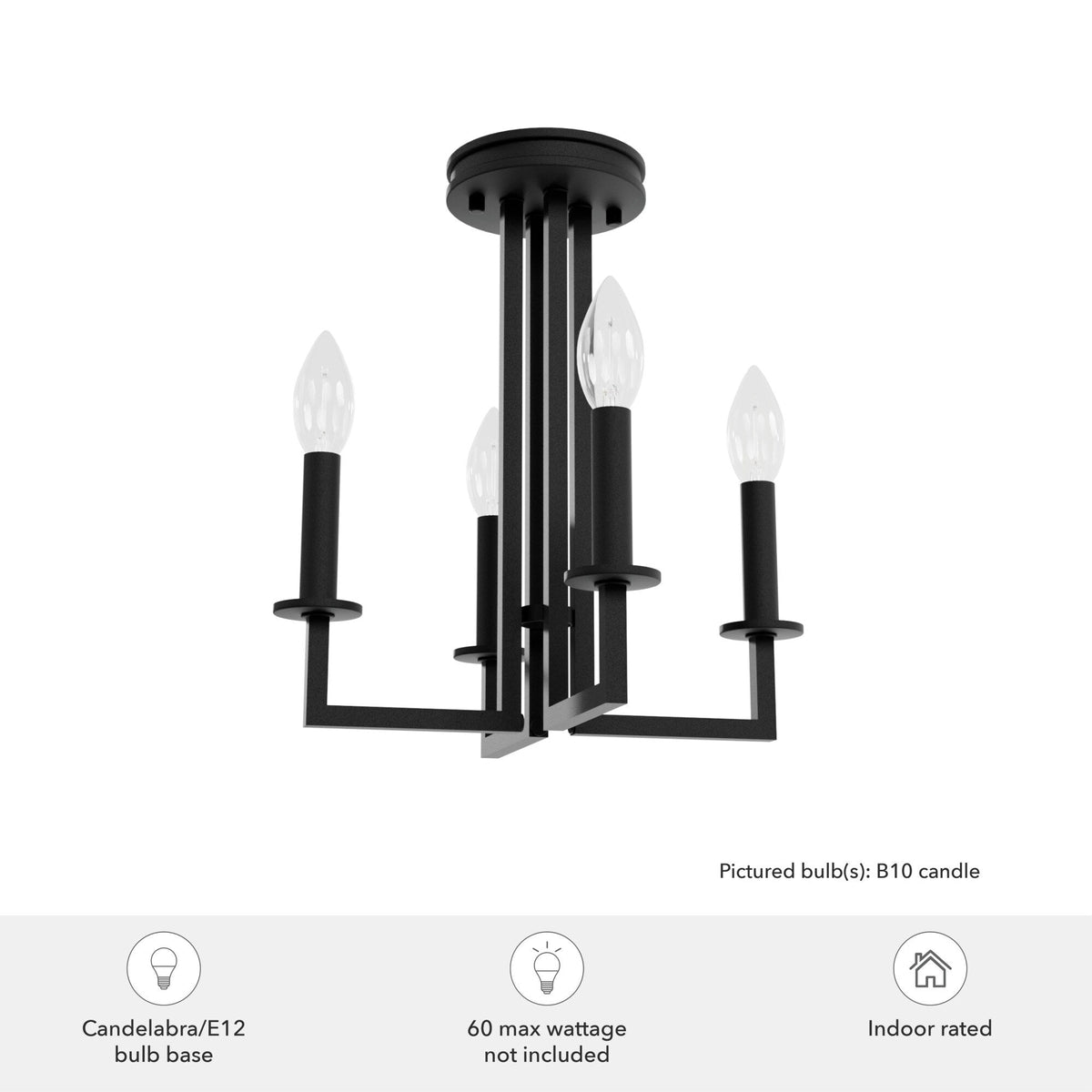 Hunter Bearden 4-Light Satin Black Transitional Led Bare Bulb Chandelier