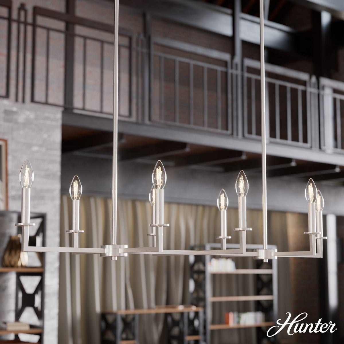 Hunter Bearden 8-Light Brushed Nickel Transitional Led Bare Bulb Chandelier