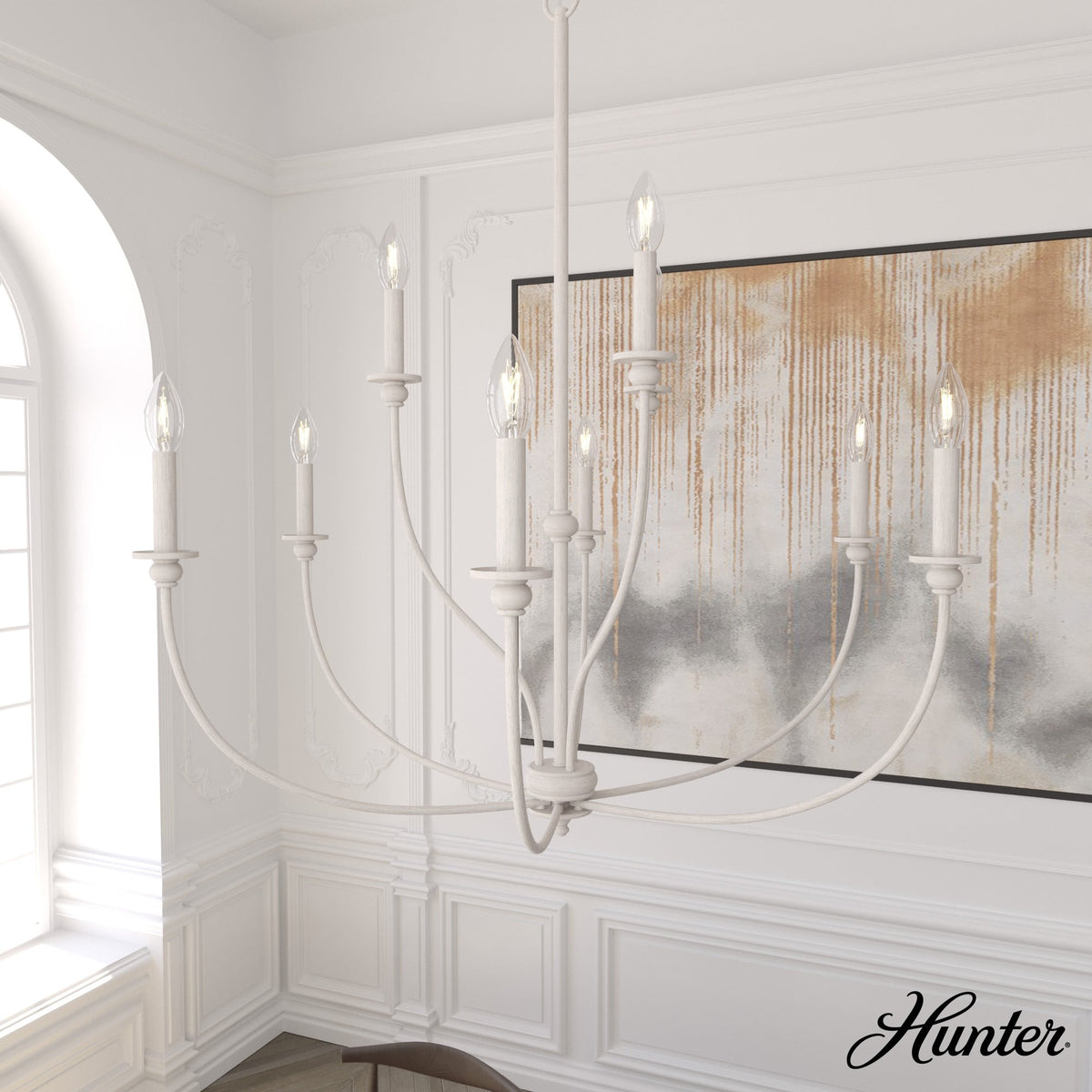 Hunter Southcrest 9-Light Distressed White Transitional Led Chandelier