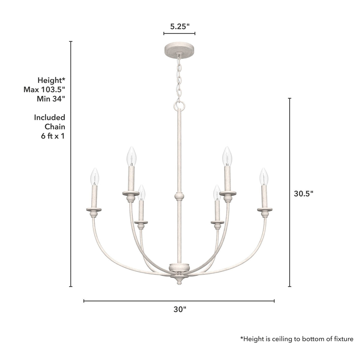 Hunter Southcrest 6-Light Distressed White Transitional Led Chandelier
