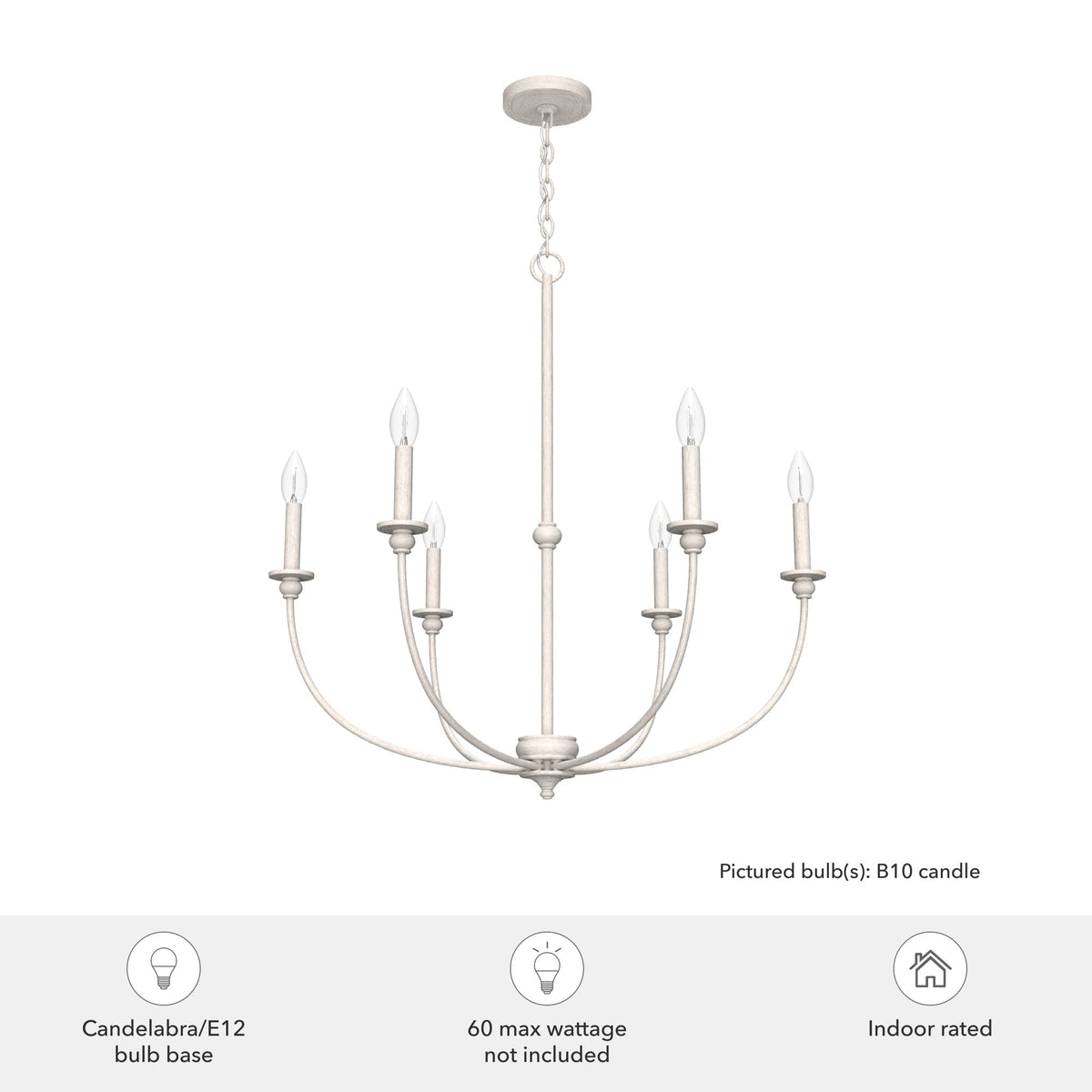 Hunter Southcrest 6-Light Distressed White Transitional Led Chandelier