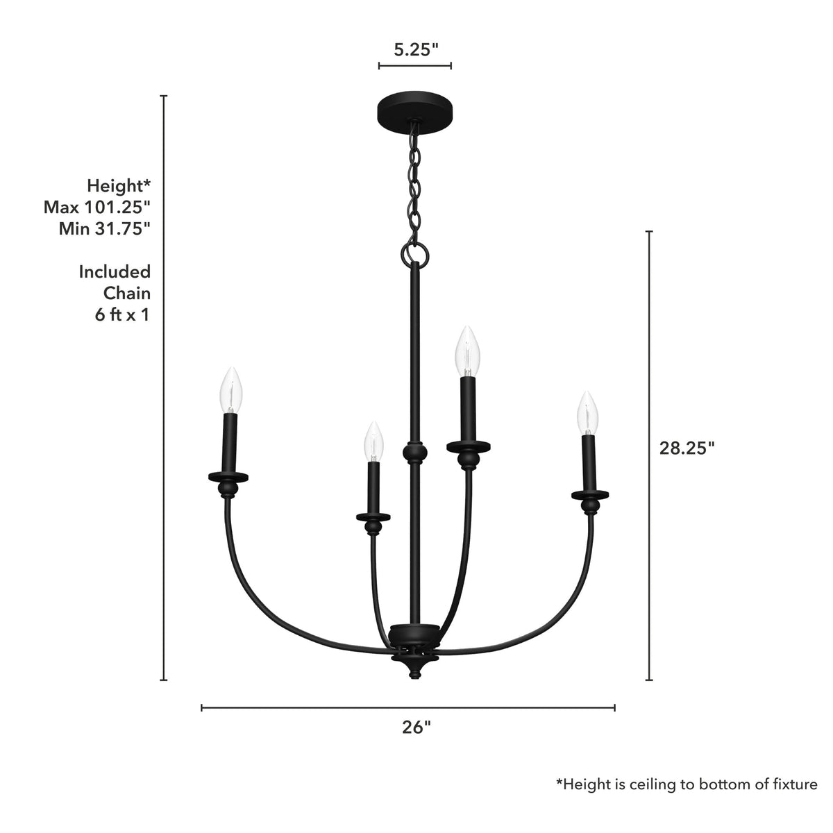 Hunter Southcrest 4-Light Matte Black Transitional Led Chandelier