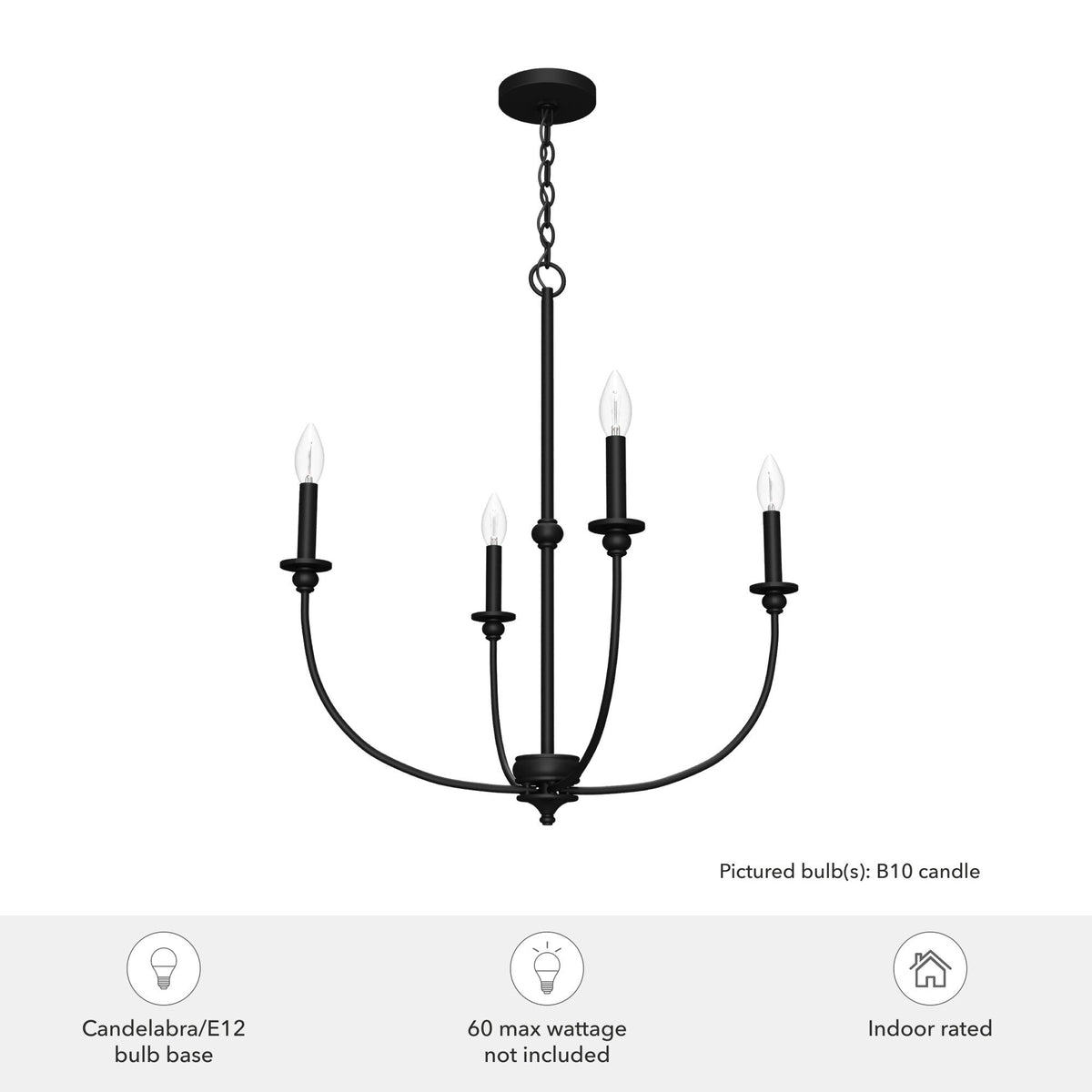Hunter Southcrest 4-Light Matte Black Transitional Led Chandelier