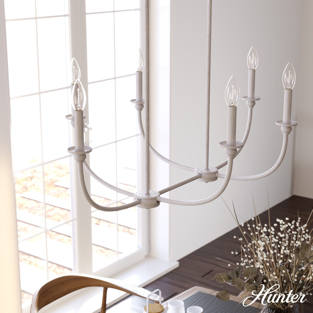 Hunter Southcrest 6-Light Distressed White Transitional Led Chandelier