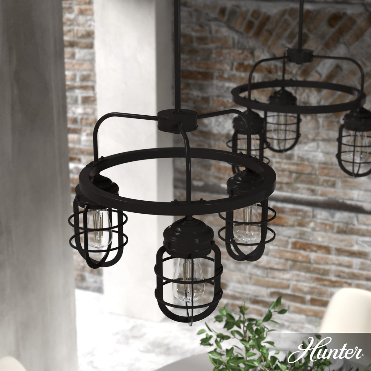 Hunter Starklake 3-Light Matte Bronze Industrial Led Cage Chandelier