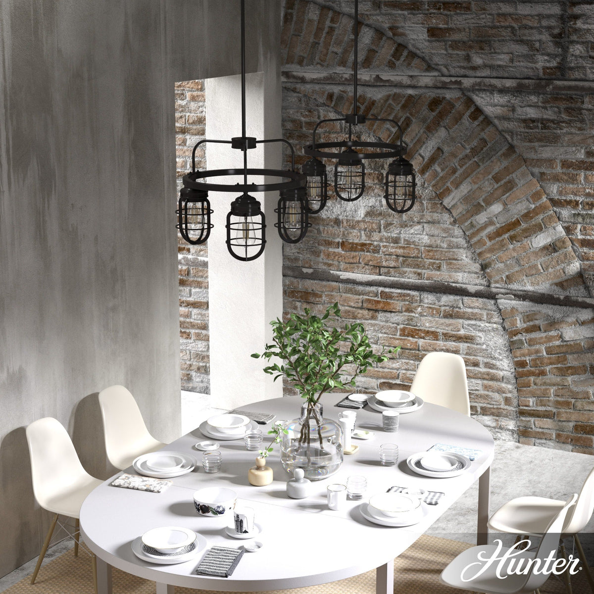 Hunter Starklake 3-Light Matte Bronze Industrial Led Cage Chandelier