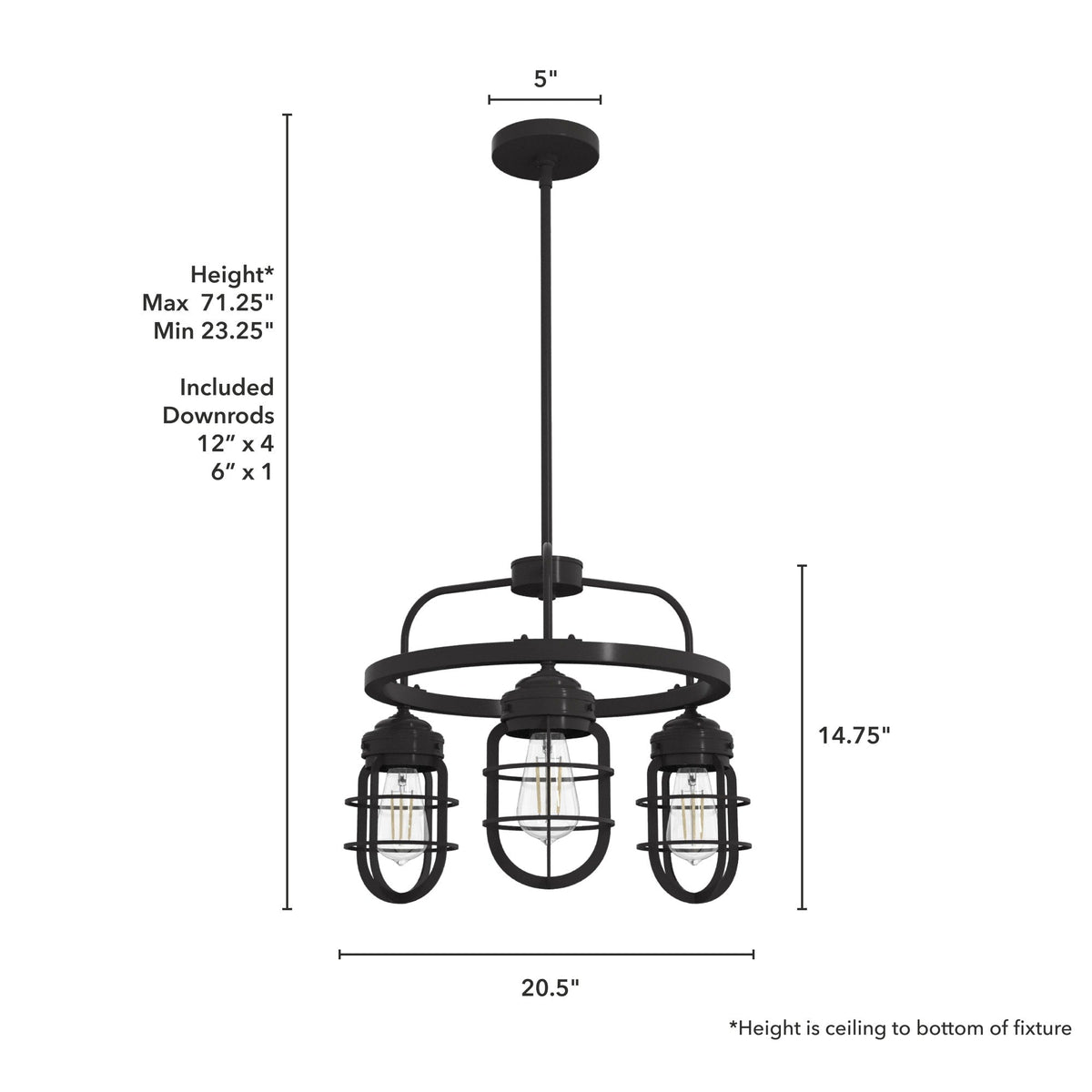 Hunter Starklake 3-Light Matte Bronze Industrial Led Cage Chandelier