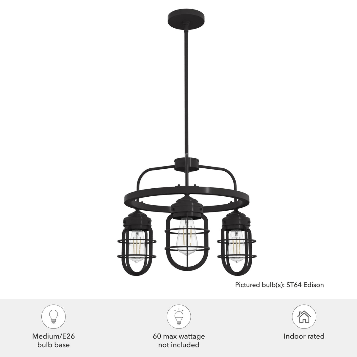 Hunter Starklake 3-Light Matte Bronze Industrial Led Cage Chandelier
